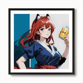 Anime Girl Holding A Drink 1 Art Print