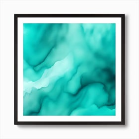 Beautiful teal aqua abstract background. Drawn, hand-painted aquarelle. Wet watercolor pattern. Artistic background with copy space for design. Vivid web banner. Liquid, flow, fluid effect. Art Print