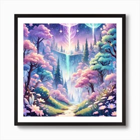 A Fantasy Forest With Twinkling Stars In Pastel Tone Square Composition 32 Art Print