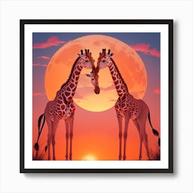 Giraffes At Sunset Art Print