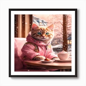 Cat In Pink Coat Art Print