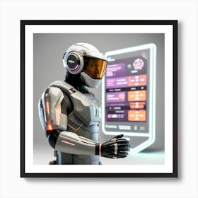 The Image Depicts A Stronger Futuristic Suit For Military With A Digital Music Streaming Display 5 Art Print