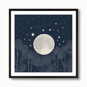 Moon And Stars Art Print