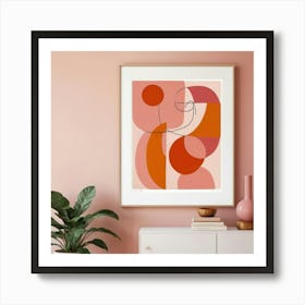 Mid Century Modern Abstract Pink Orange Art Print 2 Art Print