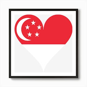 Heart Love Singapore Asia Flag Coat Of Arms Crescent Moon Stars Art Print