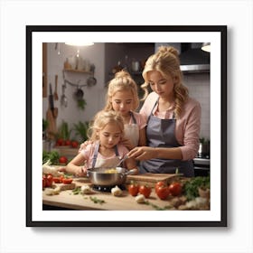 Photo Mother And Daughter Cooking At The 0 Art Print