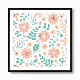 Pattern With Flowers Leaves Art Print