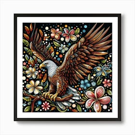 Eagle With Flowers Art Print