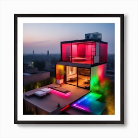 Modern House With Colorful Lights Art Print