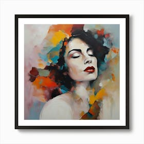 A painting depicting a woman with striking red lips, showcasing her elegance and captivating expression Art Print