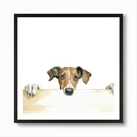 Dog Peeking Over A Sign 2 Art Print