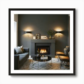 Modern Living Room With Fireplace 20 Art Print