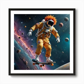 Kosmonaut Skateboarding In Space Art Print