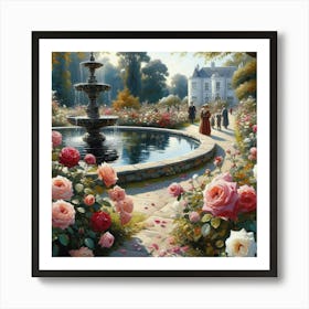 Rose Garden With The Fountain, Acrylic Style Painting 16 Art Print