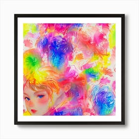 Girl With Colorful Hair Art Print