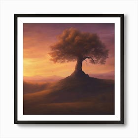 Lone Tree At Sunset Art Print