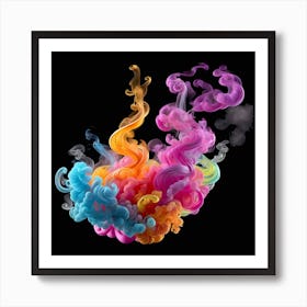 Colorful Smoke & Ink On Black Art Print