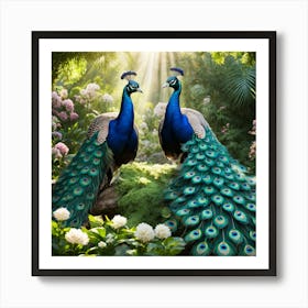 Peacocks In The Garden art print 2 Art Print