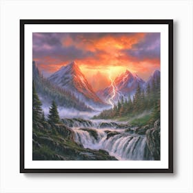 Lightning In The Mountains Art Print