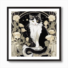 Cat With Roses Art Print