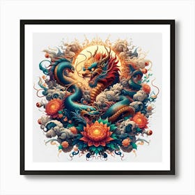 Dragon And Lotus Art Print