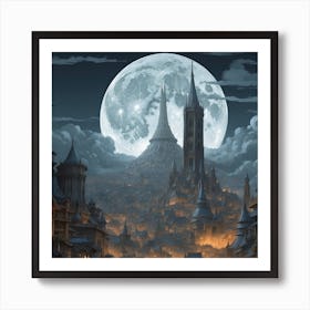 Full Moon Over A City Art Print