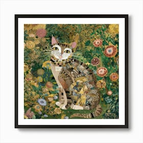 Cottage Garden, Gustav Klimt Inspired Cat 18 Art Print