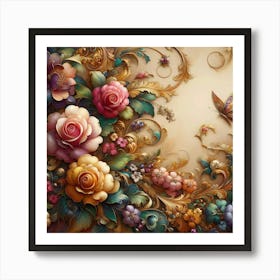 Roses And Butterflies Art Print