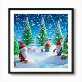 Hyperrealistic Winter Landscape With Soft Color Palette Emerald Fir Trees Laden With Snow Flakes D Art Print