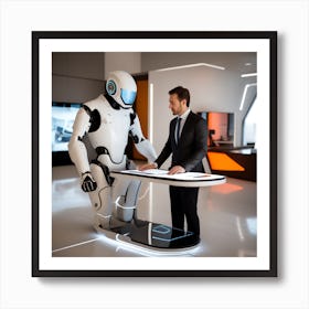 Futuristic Man And Robot Art Print