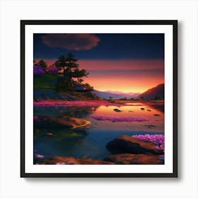 Sunset In The Mountains Art Print