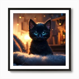 Epic Shot Of Ultra Detailed Cute Black Baby Cat In (2) Art Print