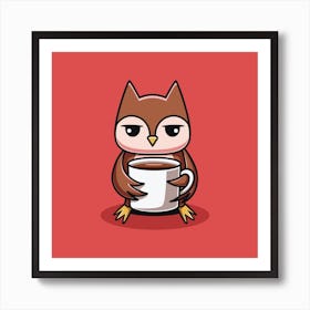 Cute Owl With A Cup Of Coffee Art Print