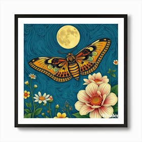 Moth On Flowers Art Print