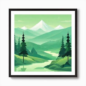 Misty mountains background in green tone 162 Art Print