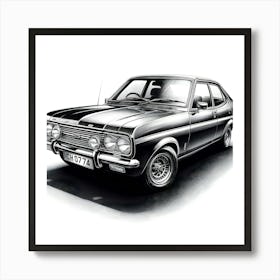 A Black And White Pencil Sketch Of A Ford Cortina 1976 Art Print