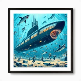 Submarine In The Sea 1 Affiche