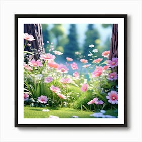 Pink Flowers In The Forest Art Print