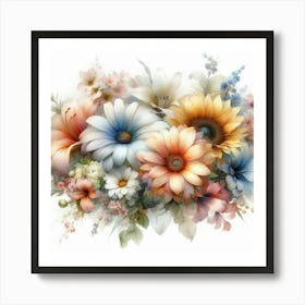 Summer Floral Dream A Delicate Watercolor Of Blooming Flowers Art Print