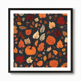 Autumn Leaves Seamless Pattern 3 Art Print