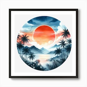 Sunset With Palm Trees Art Print