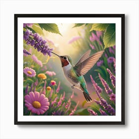 Enchanting Hummingbird: A Vibrant Garden Scene 4 Art Print