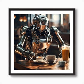 Robot Sitting At A Table Art Print