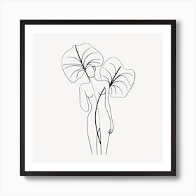 Line Art Woman Body And Leaf 3 Art Print