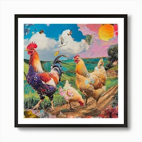 Kitsch Chicken Collage Art Print