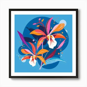 Orchids On Blue Background 1 Art Print