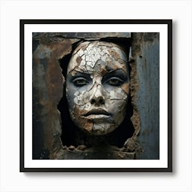 Portrait Of A Face Weathered And Worn By Time With Prominent Cracks Spots And Textured Chips Em 1 Art Print