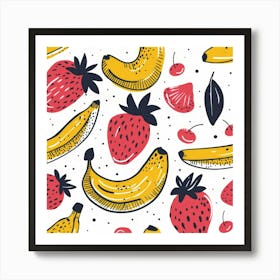 Bananas And Strawberries Seamless Pattern 2 Art Print