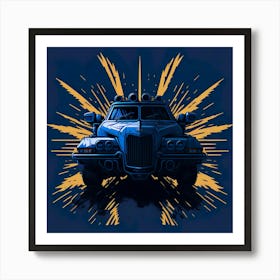 Car Blue Artwork Of Graphic Design Flat (127) Art Print