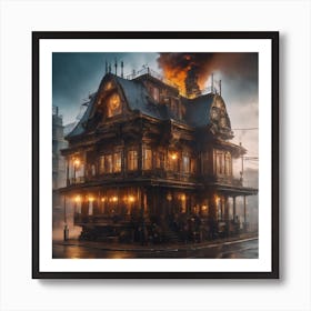 Steampunk House On Fire Art Print